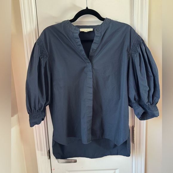 PINCH "All That You Love" Navy Smocked Cotton Blouse Size Large - Picture 5 of 10